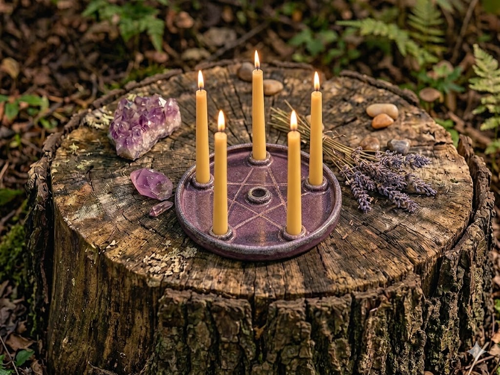 Ceramic Pentagram Ritual Candle Holder